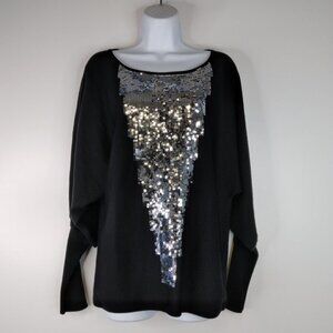 Trina Turk Sequin Embellished Black Sweater 100% Merino Wool